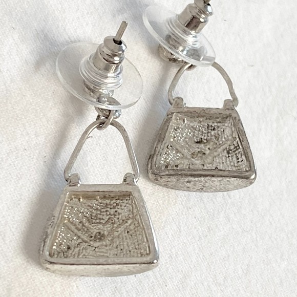 Handbag Earrings Blue Enamel Over Silver Tone Metal With Central Blue Stone - Picture 9 of 10